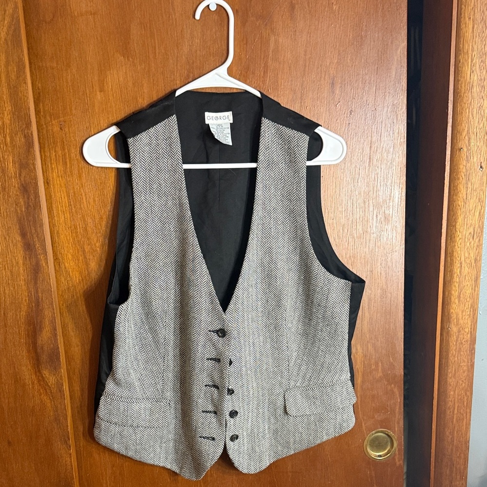 George Men's Black-Gray Herringbone Vest